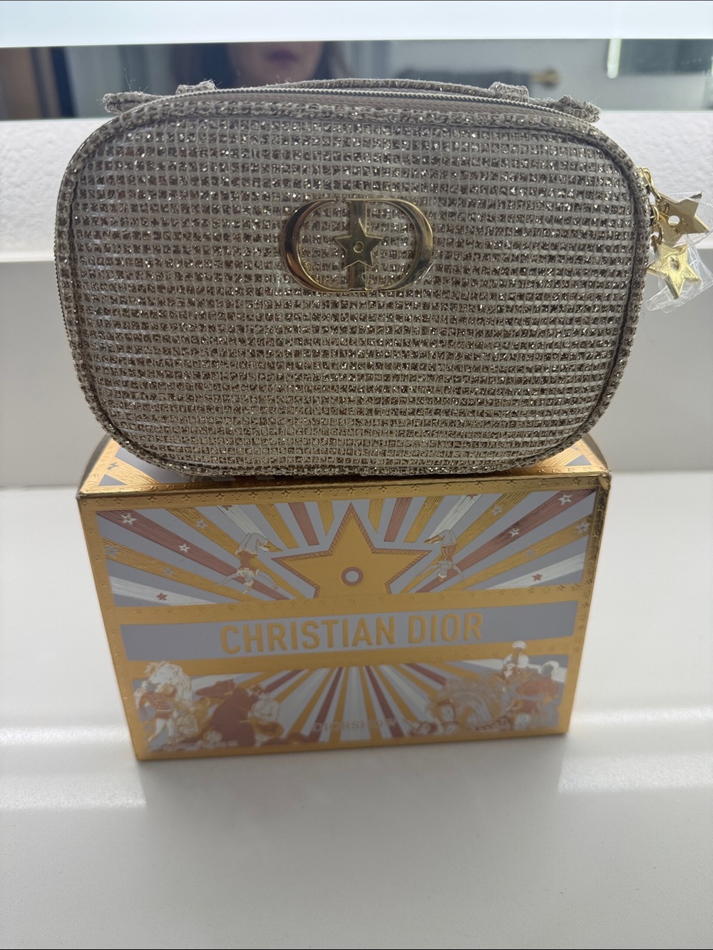 Dior Small Gold Glitter Cosmetic Pouch with Star Charm